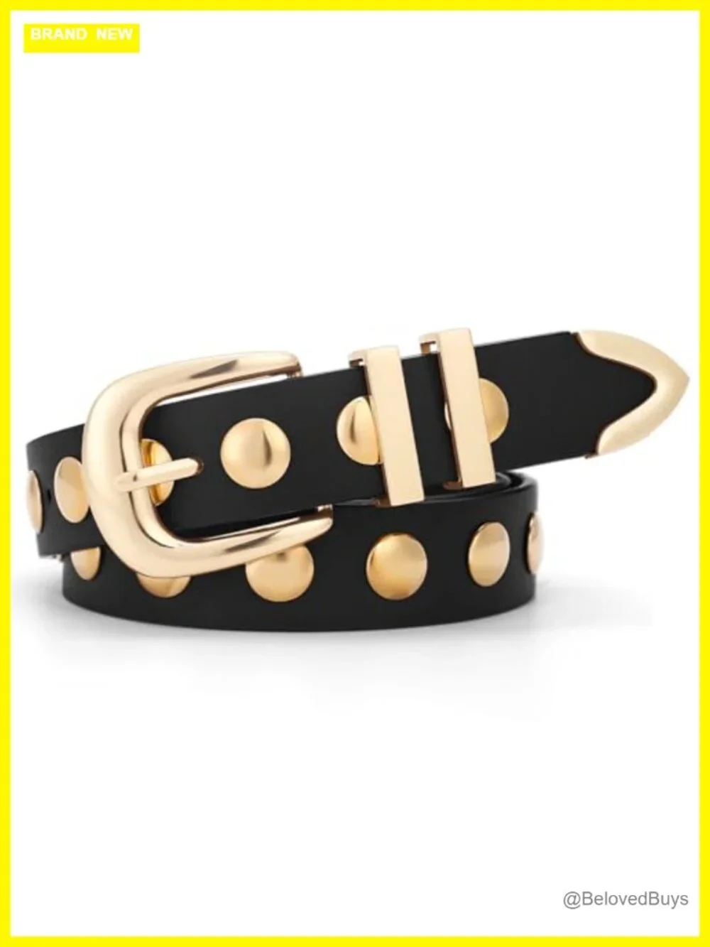 PU Leather Studded Punk Belt With Gold Buckle for Women